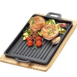 KÜCHENPROFI | BBQ | patelnia grillowa na podstawce, 32 x 22 x 3,5 cm, żeliwo/drewno sosnowe