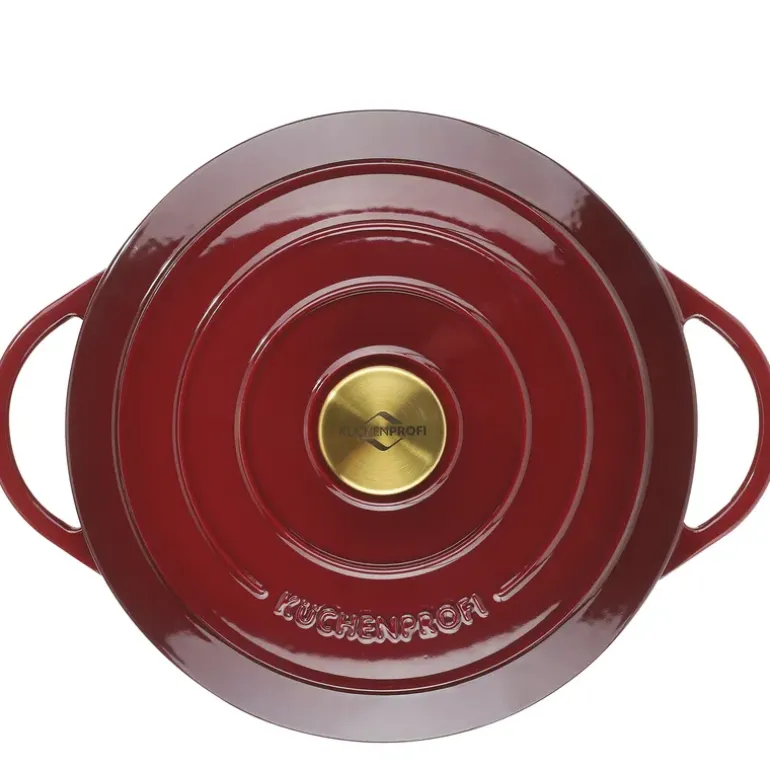 KÜCHENPROFI | Provence | garnek do zapiekania, emaliowane żeliwo, 4,2 l, śred. 24 x 11,5 cm, ciemnoczerwony/mosiądzowy