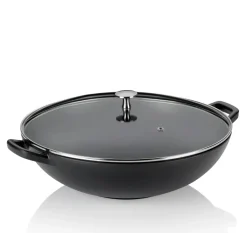 KELA CALIDO Wok ⌀ 36 cm ze szklaną pokrywą 4 l / żeliwo emaliowane / czarny