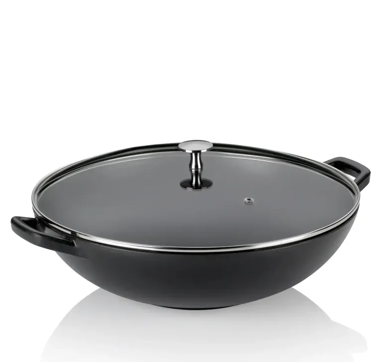 KELA CALIDO Wok ⌀ 36 cm ze szklaną pokrywą 4 l / żeliwo emaliowane / czarny