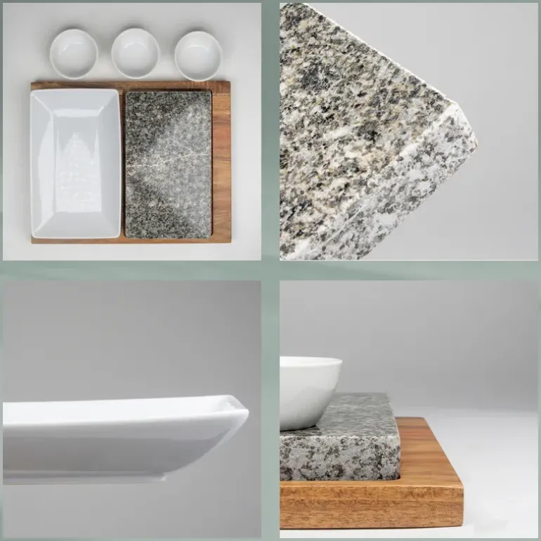 KELA | Country | zestaw do serwowania z kamieniem, granit/ceramika/drewno akacji, 29 x 23 x 4,5 cm