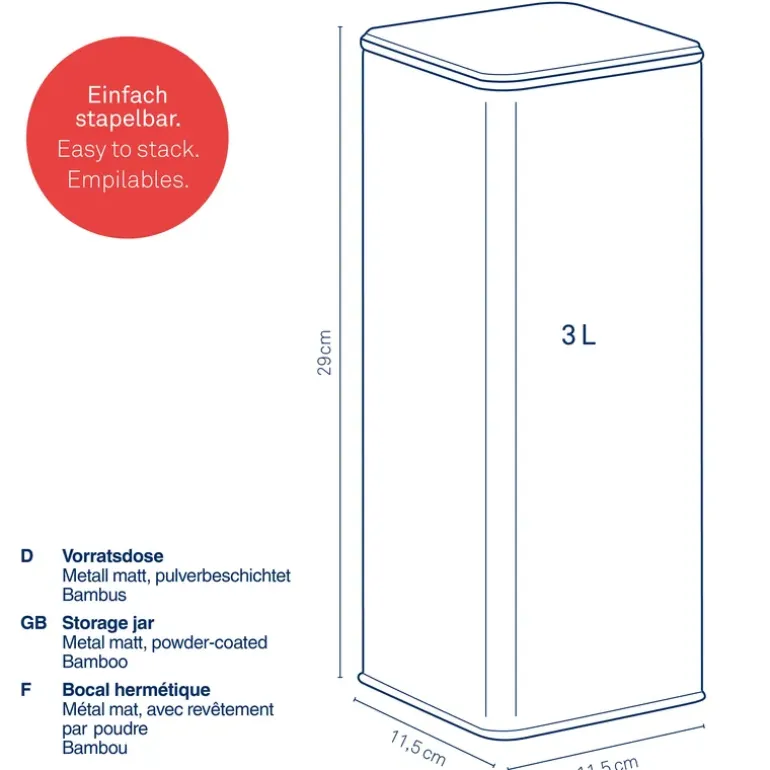 KELA | Kiril | pojemnik kuchenny, metal/bambus, 3,0 l, 11,5 x 11,5 x 28,5 cm