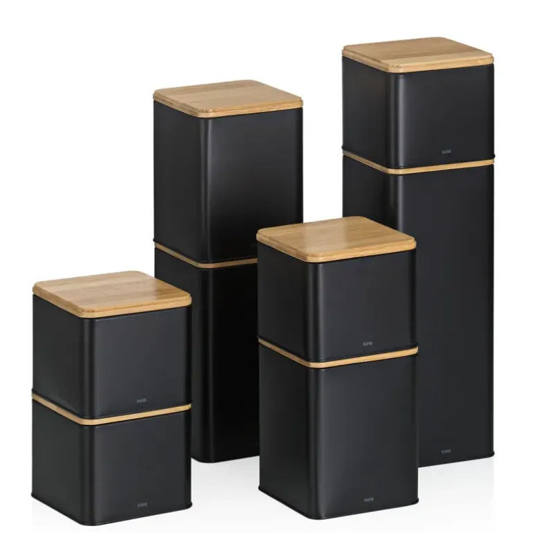 KELA | Kiril | pojemnik kuchenny, metal/bambus, 3,0 l, 11,5 x 11,5 x 28,5 cm