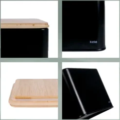 KELA | Kiril | pojemnik kuchenny, metal/bambus, 0,8 l, 11,5 x 11,5 x 9,5 cm