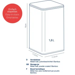 KELA | Kiril | pojemnik kuchenny, metal/bambus, 1,6 l, 11,5 x 11,5 x 19 cm