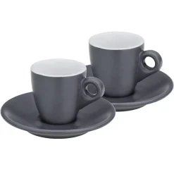 KELA | Mattia | filiżanki do espresso ze spodkami, 2 szt., ceramika, 0,05 l, śred. 12 x 6,5 cm, szare