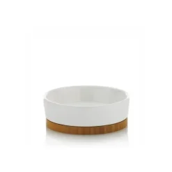 KELA NATURA Ceramiczna mydelniczka z bambusową podstawką ⌀ 12 cm