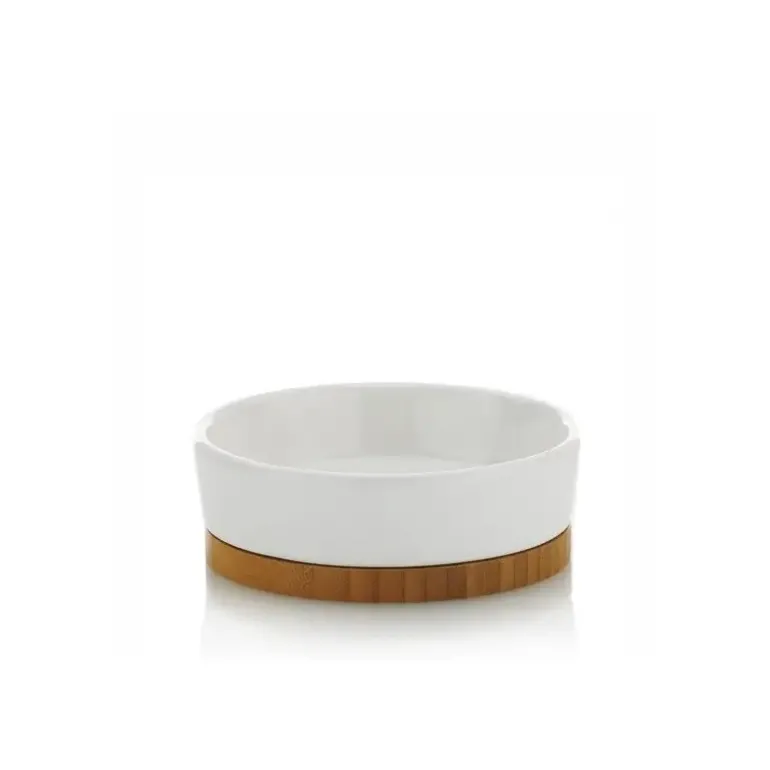 KELA NATURA Ceramiczna mydelniczka z bambusową podstawką ⌀ 12 cm