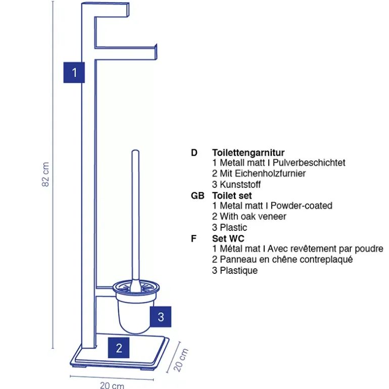 KELA | Oak | zestaw toaletowy, 20 x 20 x 82 cm, metal/drewno dębowe