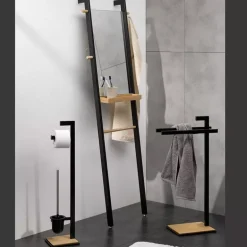 KELA | Oak | zestaw toaletowy, 20 x 20 x 82 cm, metal/drewno dębowe