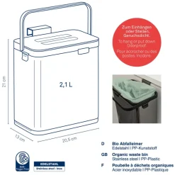 KELA | Plata | kosz na odpady organiczne, stal nierdzewna/tworzywo sztuczne, 2,1 l, 20,5 x 13 x 21 cm