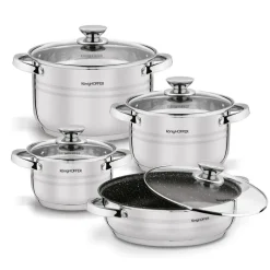 KönigHOFFER BARI SILVER Komplet garnków z pokrywkami + patelnia głęboka 8 el / stal nierdzewna