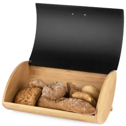 KÖNIGHOFFER COSMIC Chlebak z otwieraną pokrywą 35 cm + 3 pojemniki do przechowywania / czarne / drewno bambusowe
