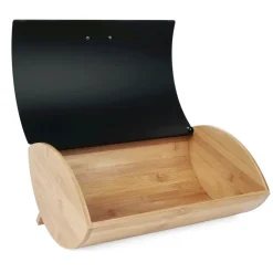 KÖNIGHOFFER COSMIC Chlebak z otwieraną pokrywą 35 cm + 3 pojemniki do przechowywania / czarne / drewno bambusowe