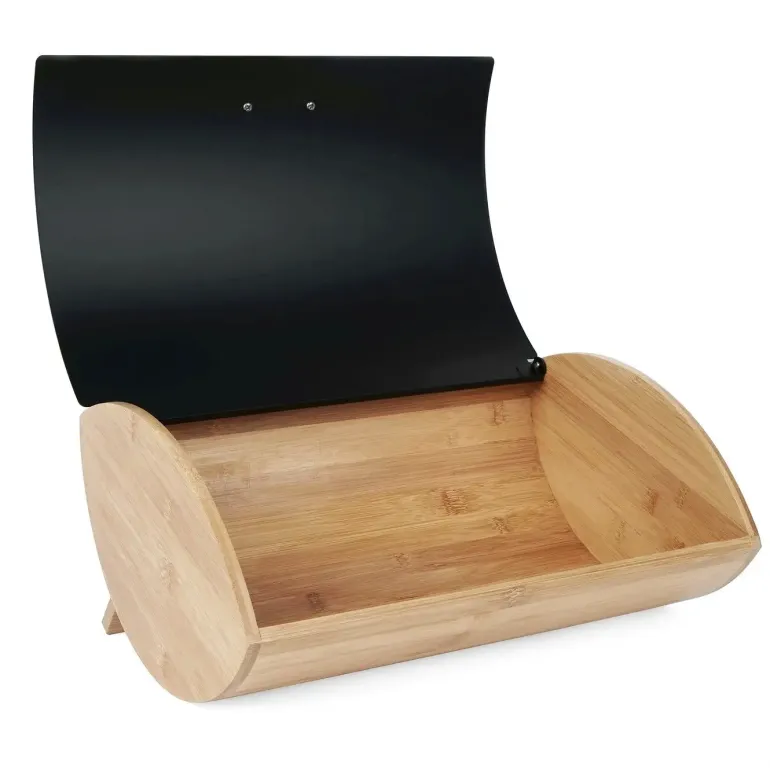 KÖNIGHOFFER COSMIC Chlebak z otwieraną pokrywą 35 cm + 3 pojemniki do przechowywania / czarne / drewno bambusowe