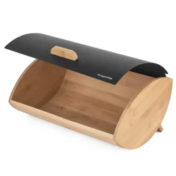KÖNIGHOFFER COSMIC Chlebak z otwieraną pokrywą 35 cm + 3 pojemniki do przechowywania / czarne / drewno bambusowe