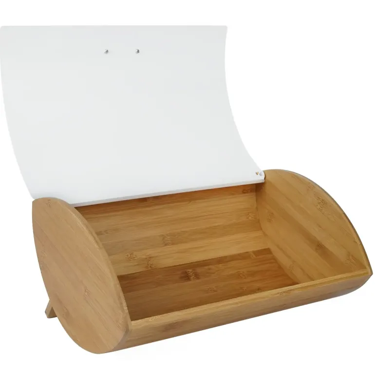 KÖNIGHOFFER COSMIC Chlebak z otwieraną pokrywą 35 cm + 3 pojemniki do przechowywania / białe / drewno bambusowe