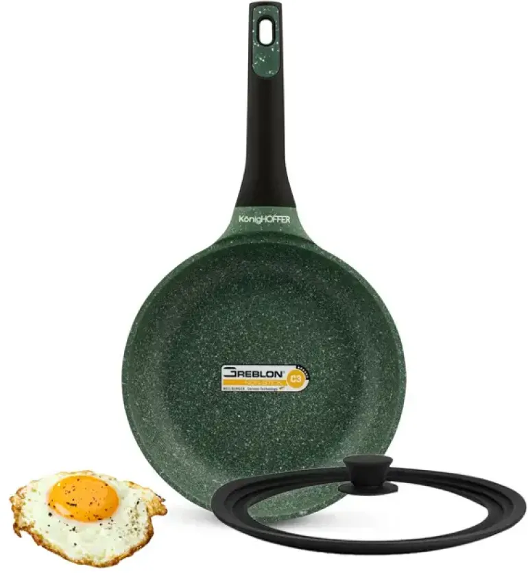KönigHOFFER GREEN HUSK Patelnia granitowa 24 cm + pokrywka uniwersalna TADAR / indukcja