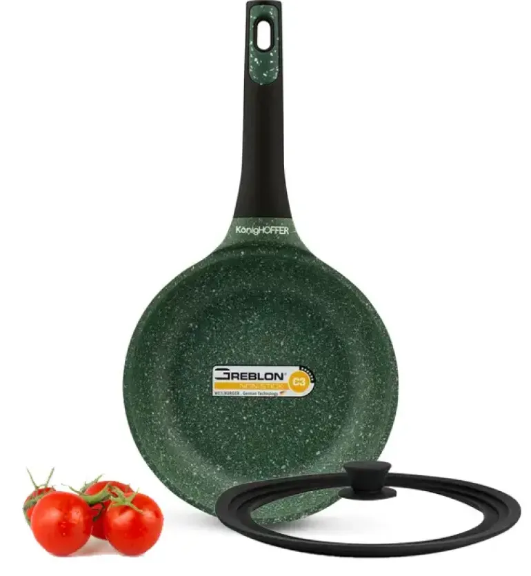 KönigHOFFER GREEN HUSK Patelnia granitowa 20 cm + pokrywka uniwersalna TADAR / indukcja