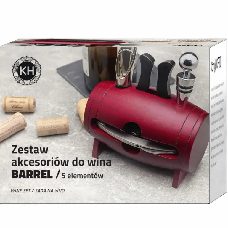 KONIGHOFFER BARREL ZESTAW DO WINA 5 ELEM. DREWNIANY STOJAK