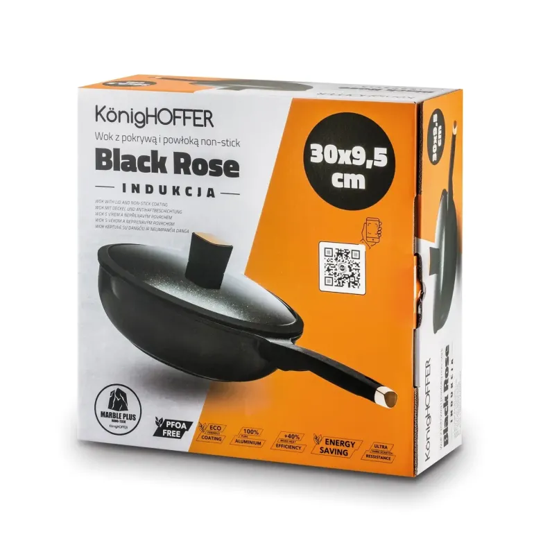 KONIGHOFFER BLACK ROSE PATELNIA WOK 30 CM Z POKRYWKĄ / INDUKCJA