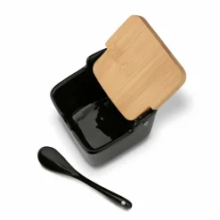 KONIGHOFFER CERAMIC Cukiernica 270 ml z bambusową pokrywką + łyżeczka / czarna