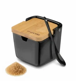 KONIGHOFFER CERAMIC Cukiernica 270 ml z bambusową pokrywką + łyżeczka / czarna