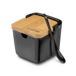 KONIGHOFFER CERAMIC Cukiernica 270 ml z bambusową pokrywką + łyżeczka / czarna