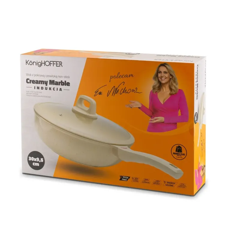 KONIGHOFFER CREAMY MARBLE PATELNIA WOK 30 CM Z POKRYWKĄ / INDUKCJA