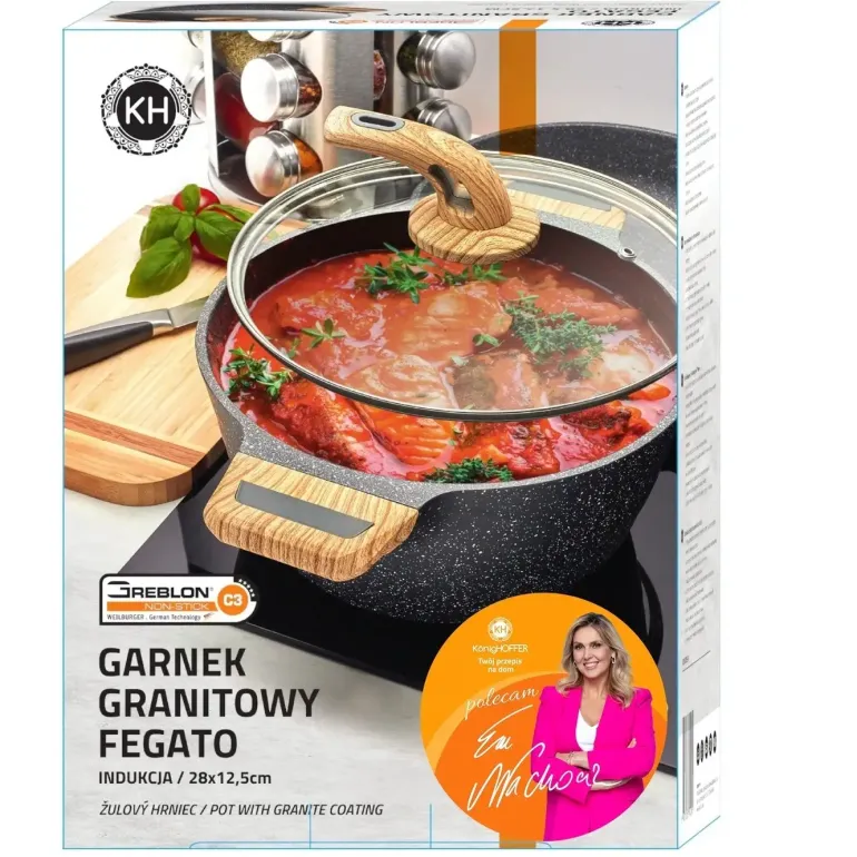 KonigHOFFER FEGATO Garnek granitowy z pokrywką 6,2 L / Greblon C3 Granite