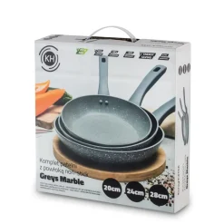 KONIGHOFFER GREYS MARBLE KOMPLET 3 PATELNI 20/24/28 CM MARMUROWE / SZARE / INDUKCJA