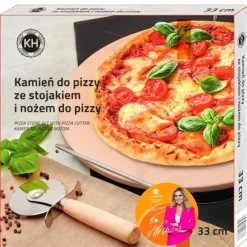 KONIGHOFFER Kamień do pieczenia pizzy 33 cm ze stojakiem + nóż do pizzy / kamień + stal nierdzewna
