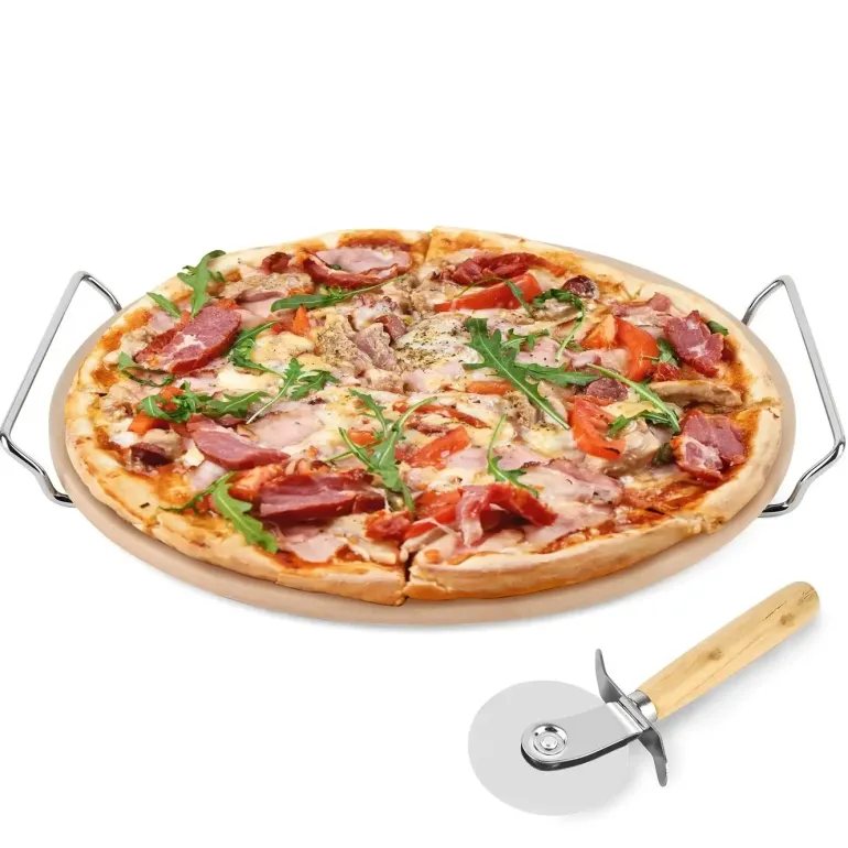 KONIGHOFFER Kamień do pieczenia pizzy 33 cm ze stojakiem + nóż do pizzy / kamień + stal nierdzewna