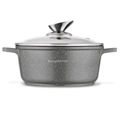 KONIGHOFFER POLLO GREY Zestaw garnków z pokrywkami 8 el + 2 nakładki na uchwyty / indukcja / szary nakrapiany