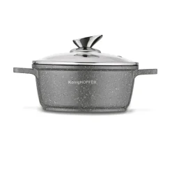 KONIGHOFFER POLLO GREY Zestaw garnków z pokrywkami 8 el + 2 nakładki na uchwyty / indukcja / szary nakrapiany