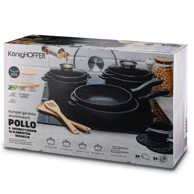 KONIGHOFFER POLLO ZESTAW GARNKÓW 10 EL + 2 NAKŁADKI NA UCHWYTY + 2 PODKŁADKI POD NACZYNIA