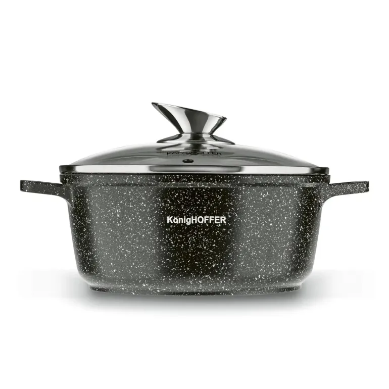 KONIGHOFFER POLLO Zestaw garnków z pokrywkami 8 el + 2 nakładki na uchwyty / indukcja / szary nakrapiany