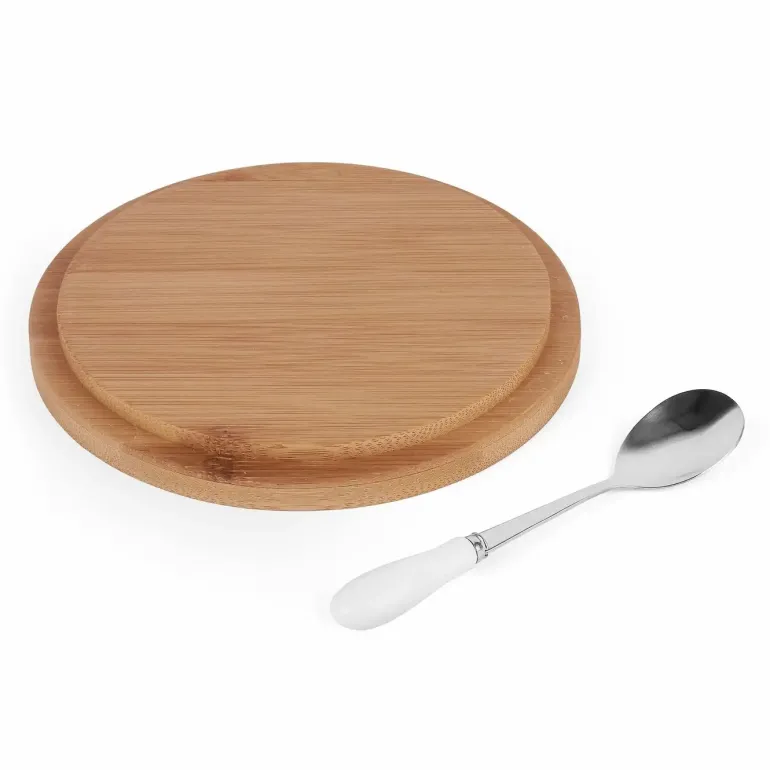 KONIGHOFFER Porcelanowa cukiernica z bambusową pokrywą + łyżeczka / biała / 350 ml