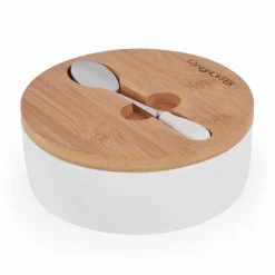 KONIGHOFFER Porcelanowa cukiernica z bambusową pokrywą + łyżeczka / biała / 350 ml