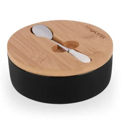 KONIGHOFFER Porcelanowa cukiernica z bambusową pokrywą + łyżeczka / czarna / 350 ml