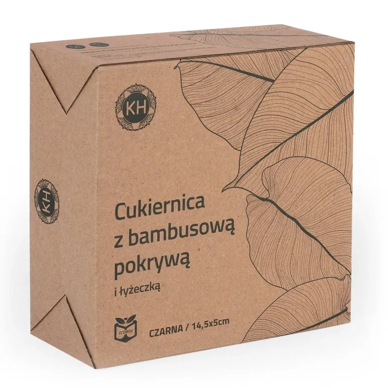 KONIGHOFFER Porcelanowa cukiernica z bambusową pokrywą + łyżeczka / czarna / 350 ml