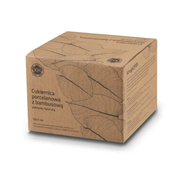 KONIGHOFFER Porcelanowa cukiernica 350 ml z bambusową pokrywką + łyżeczka / czarna