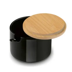 KONIGHOFFER Porcelanowa cukiernica 350 ml z bambusową pokrywką + łyżeczka / czarna