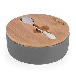 KONIGHOFFER Porcelanowa cukiernica z bambusową pokrywą + łyżeczka / szara / 350 ml