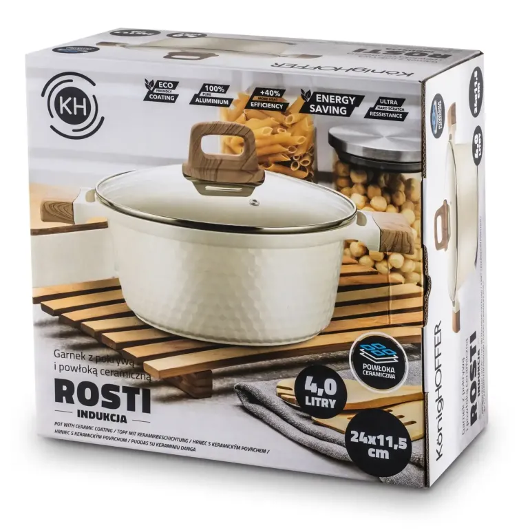 KONIGHOFFER ROSTI GARNEK 4,7 L Z POKRYWKĄ 24 CM KREMOWY / INDUKCJA