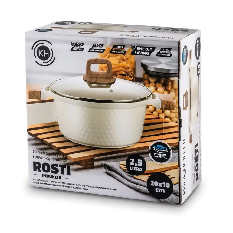 KONIGHOFFER ROSTI GARNEK 2,5 L Z POKRYWKĄ 20 CM KREMOWY / INDUKCJA