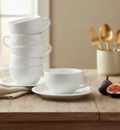 LUBIANA AMERYKA 0107 Filiżanka 350 ml ze spodkiem 16,5 cm - 6 sztuk / porcelana biała