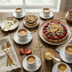LUBIANA ANKARA Filiżanka do espresso 100 ml ze spodkiem 12 cm | biała porcelana luz