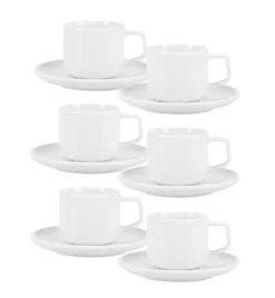 LUBIANA ANKARA Filiżanka do espresso 100 ml ze spodkiem 12 cm x 6 sztuk | biała porcelana luz
