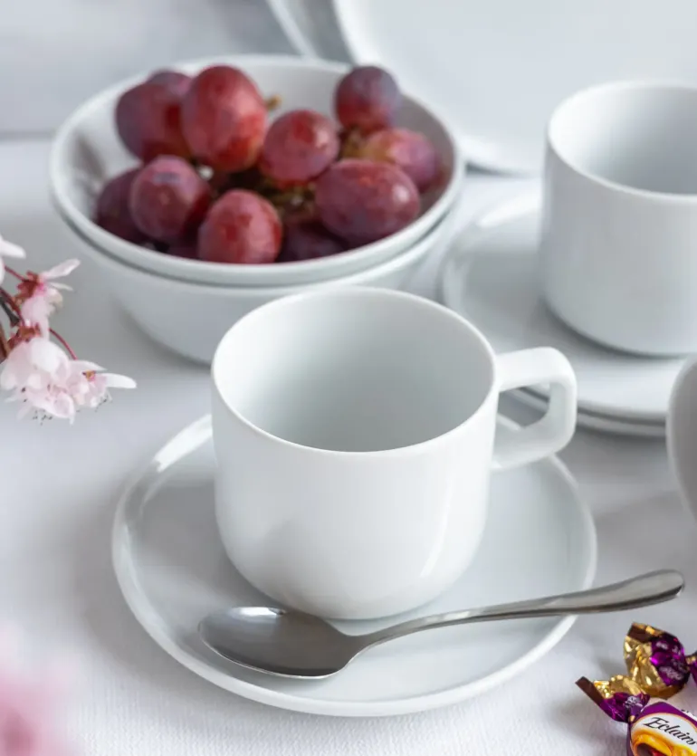 LUBIANA ANKARA Filiżanka 250 ml ze spodkiem 15 cm x 12 szt. | biała porcelana luz